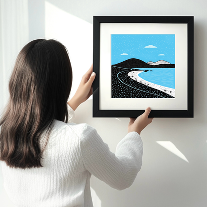 Luskentyre Beach, Isle of Harris Linoprint-Style Art (802-1)