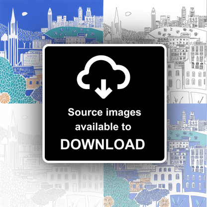 Barcelona skyline Linoprint-Style Art (838-1)