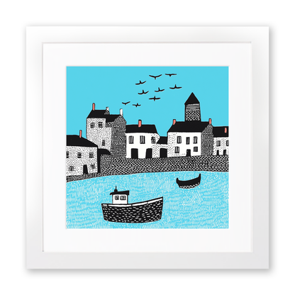 Anstruther Harbour, Fife Linoprint-Style Art (784-1)