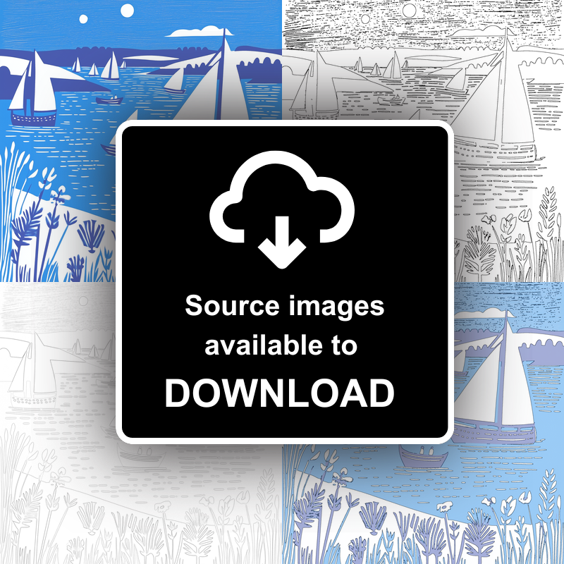 Flotilla of sails on Hickling Broad Linoprint-Style Art (1788-1)
