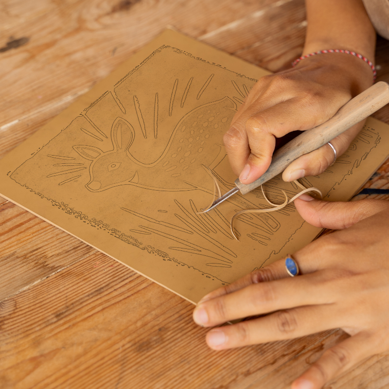Cute Fawn (Baby Deer)   Linoprint-Style Art (55-1)