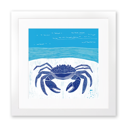 Crab on sand Linoprint-Style Art (1002-2)
