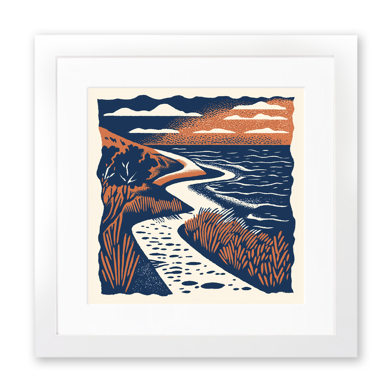 Holkham Beach, Norfolk Linoprint-Style Art (136-2)