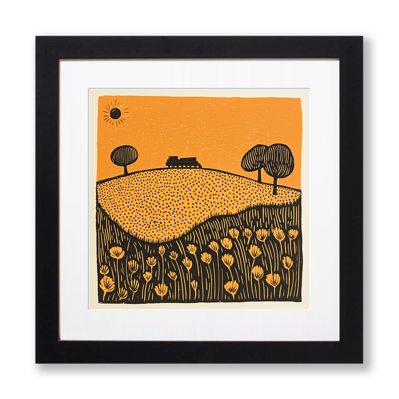 Steam train on the Poppy Line Linoprint-Style Art (2134-1)