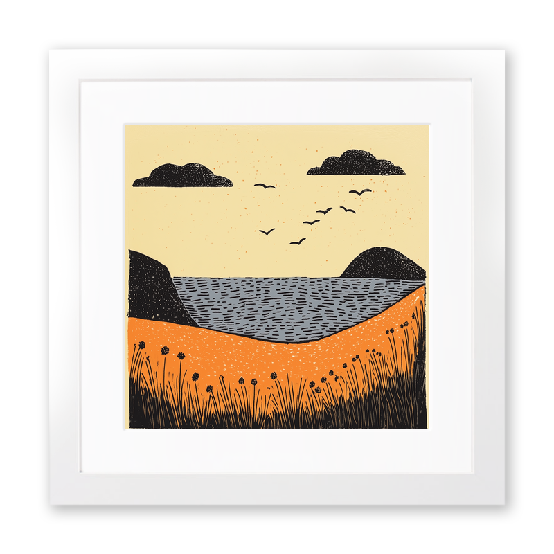 Bigbury-on-Sea and Burgh Island, Devon Linoprint-Style Art (287-1)