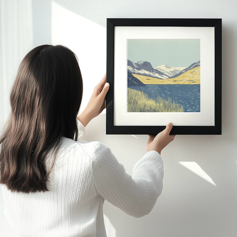 Stickle Tarn below Pavey Ark Linoprint-Style Art (2562-2)