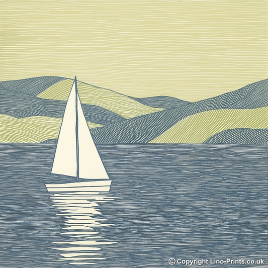 Sailing boat silhouette on the water Linoprint-Style Art (2528-2)