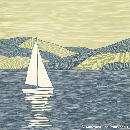 Sailing boat silhouette on the water Linoprint-Style Art (2528-5)