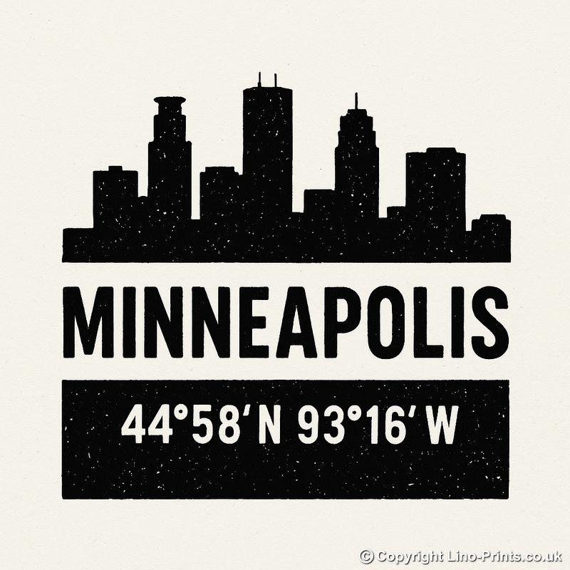 Place Coordinates Linoprint-Style Art (c312)