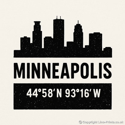 Place Coordinates Linoprint-Style Art (c312)