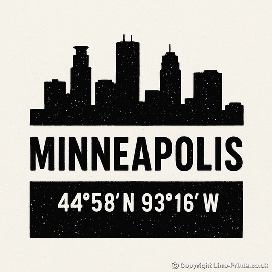 Place Coordinates Linoprint-Style Art (c312)