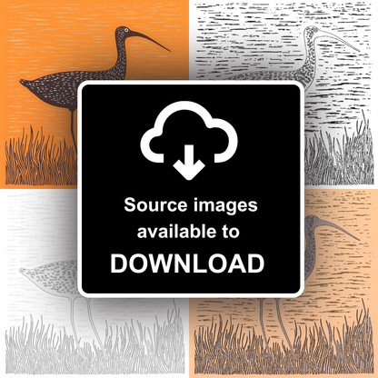 Curlew calling in the shallows Linoprint-Style Art (2078-1)