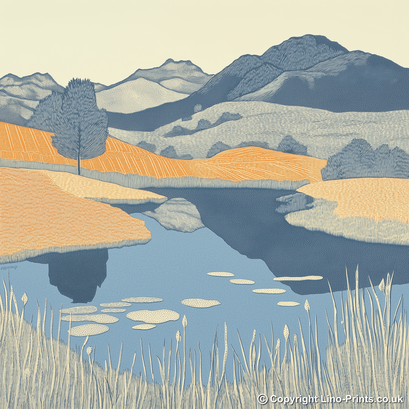 Blea Tarn reflections of Langdales Linoprint-Style Art (2362-4)