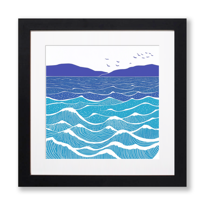Minimalist waves Linoprint-Style Art (987-2)