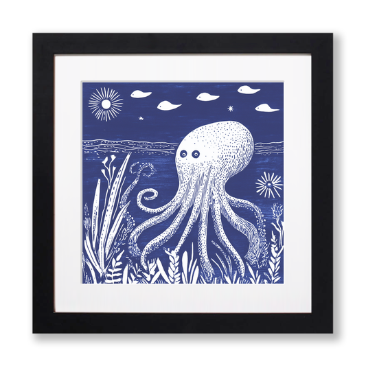 Squid Linoprint-Style Art (1068-1)