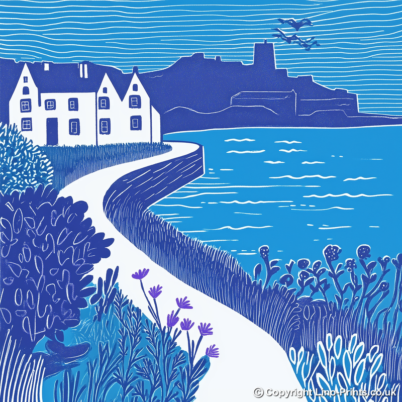 Mont Saint-Michel, France Linoprint-Style Art (859-1)