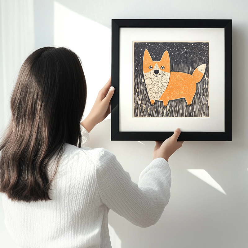 Welsh Corgi Linoprint-Style Art (1491-1)