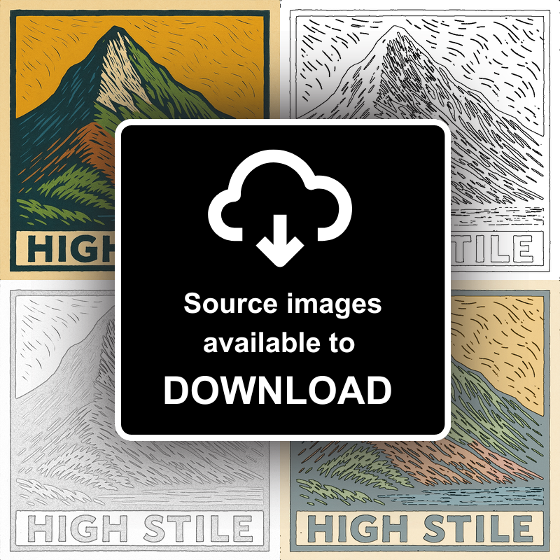 Mountains Linoprint-Style Art (c378)