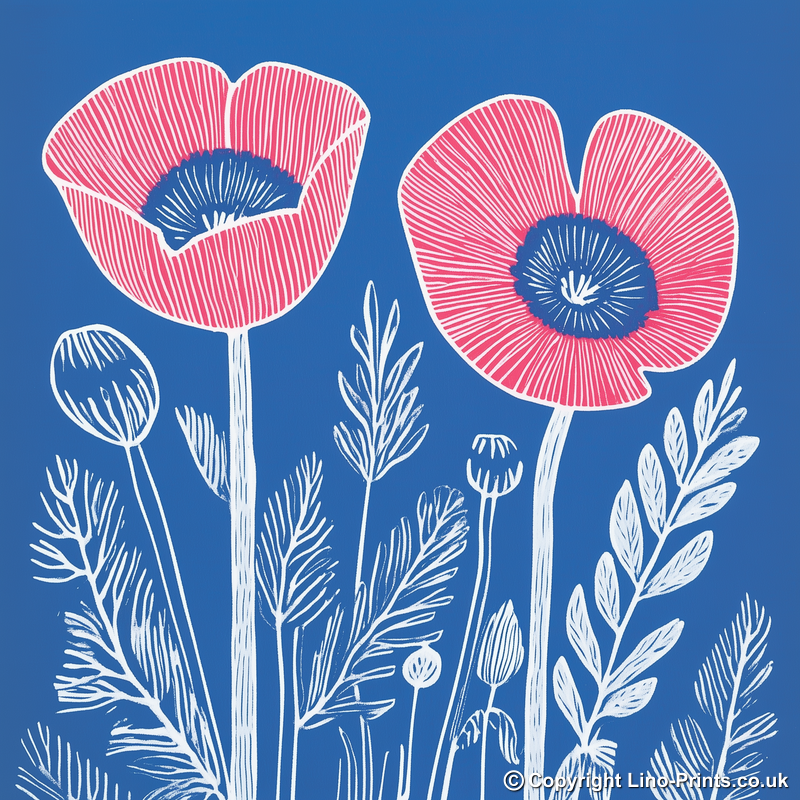 Poppy Linoprint-Style Art (961-1)
