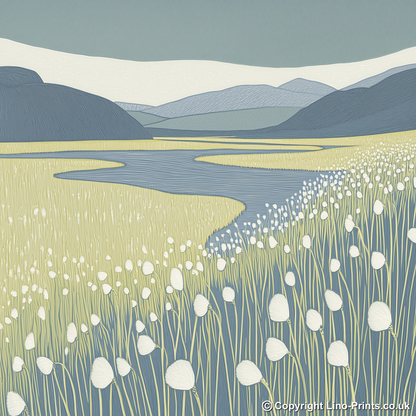 Cotton grass bog Linoprint-Style Art (2394-1)