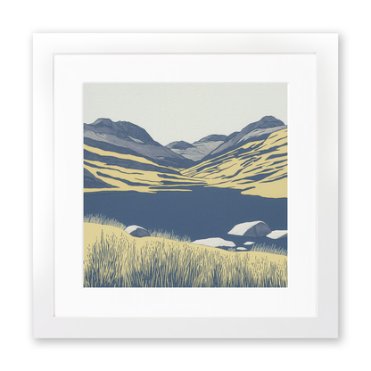 Angle Tarn Pikes view Linoprint-Style Art (2357-1)