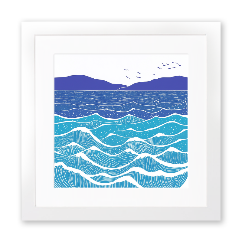Minimalist waves Linoprint-Style Art (987-2)