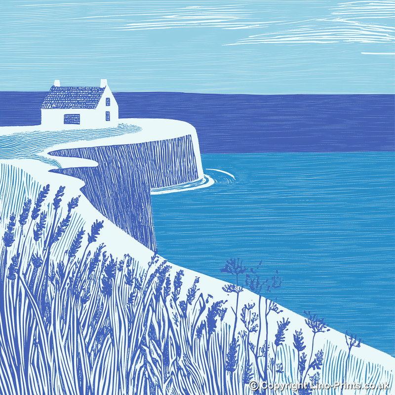 Coastguard lookout on cliff top Linoprint-Style Art (1772-1)