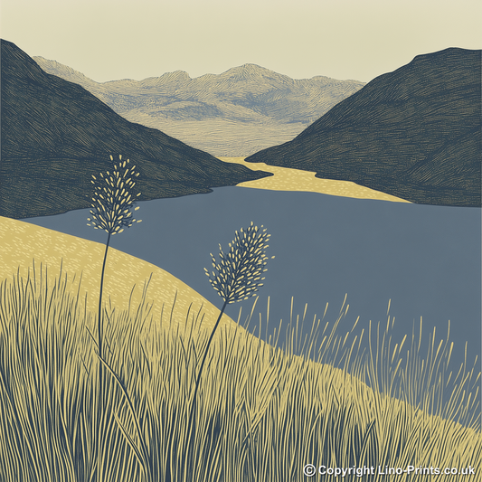 Coniston Old Man in the Lake District Linoprint-Style Art (2392-1)