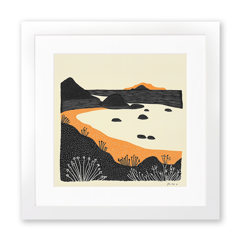 Camusdarach Beach, Arisaig Linoprint-Style Art (290-1)