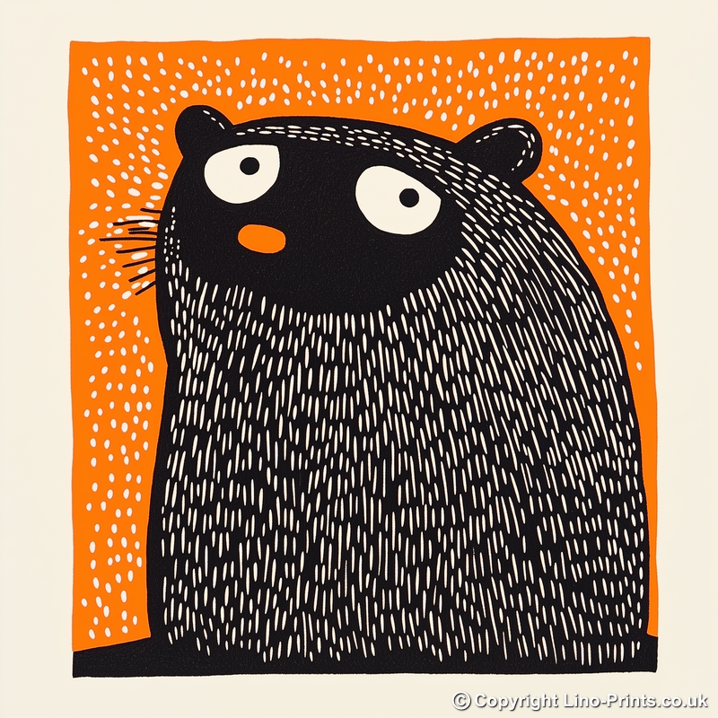 Cute Guinea Pig   Linoprint-Style Art (221-1)