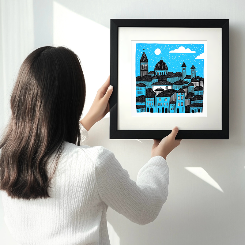 Florence skyline Linoprint-Style Art (559-1)