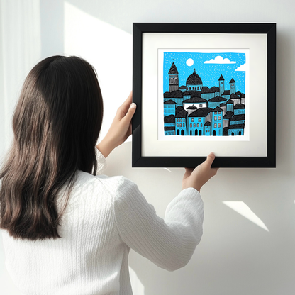 Florence skyline Linoprint-Style Art (559-1)