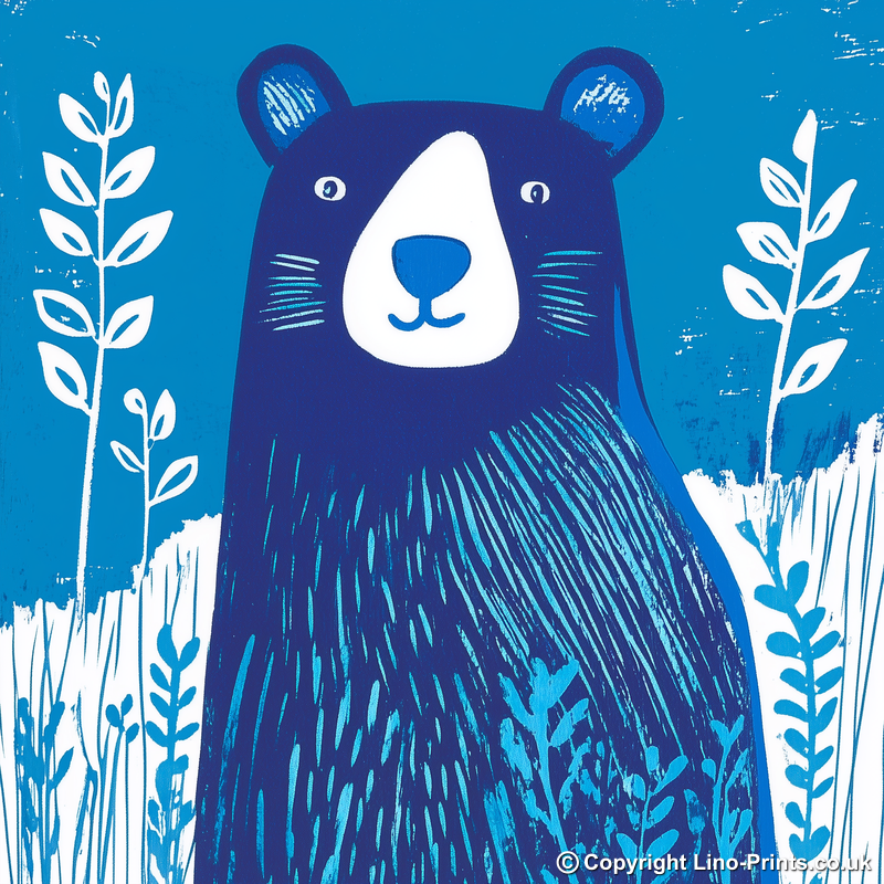 Cute Bear Cub Linoprint-Style Art (902-2)