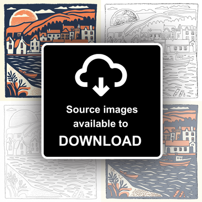 St Ives Harbour, Cornwall Linoprint-Style Art (156-1)