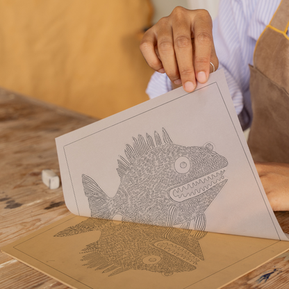 Anglerfish Linoprint-Style Art (742-1)