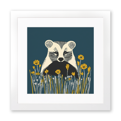 Cute Baby Badger Linoprint-Style Art (1190-2)