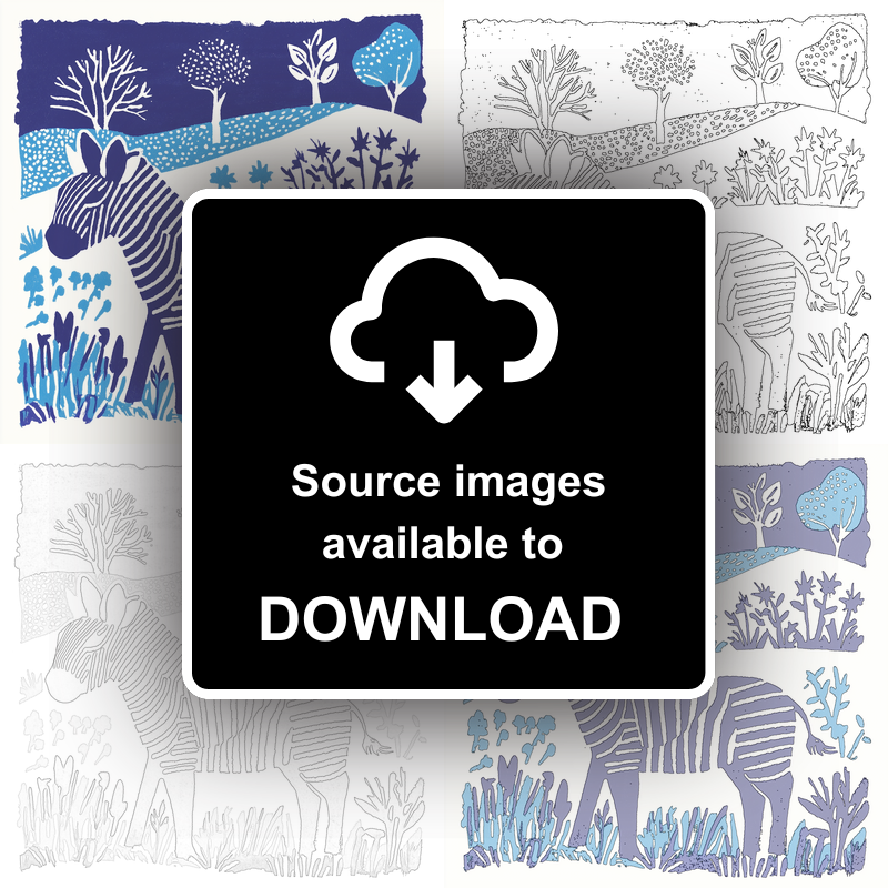 Cute Zebra Foal   Linoprint-Style Art (938-1)