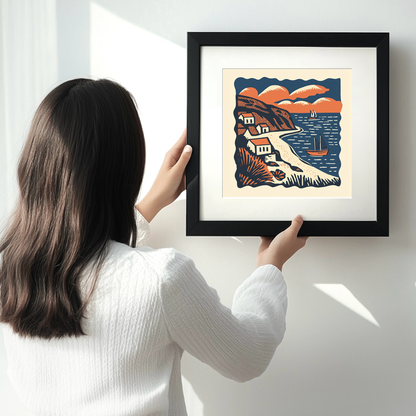 West Bay, Dorset Linoprint-Style Art (161-1)