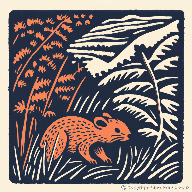 Cute Dormouse   Linoprint-Style Art (52-2)