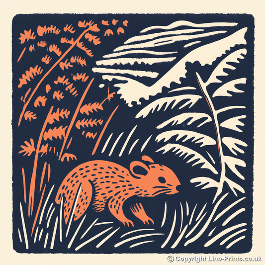 Cute Dormouse   Linoprint-Style Art (52-2)