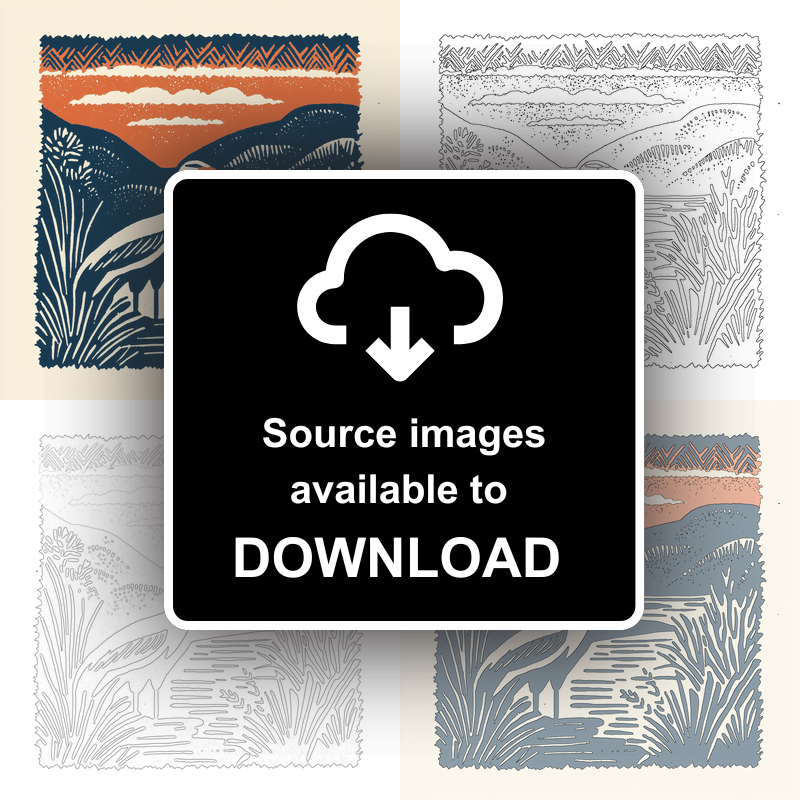 Heron in marshland Linoprint-Style Art (95-2)