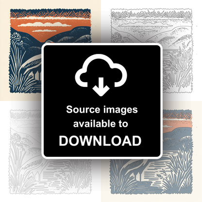 Heron in marshland Linoprint-Style Art (95-2)