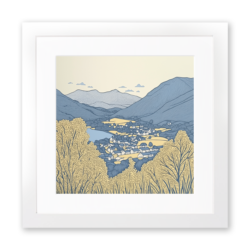 Latrigg view over Keswick Linoprint-Style Art (2476-2)