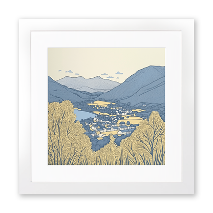 Latrigg view over Keswick Linoprint-Style Art (2476-2)