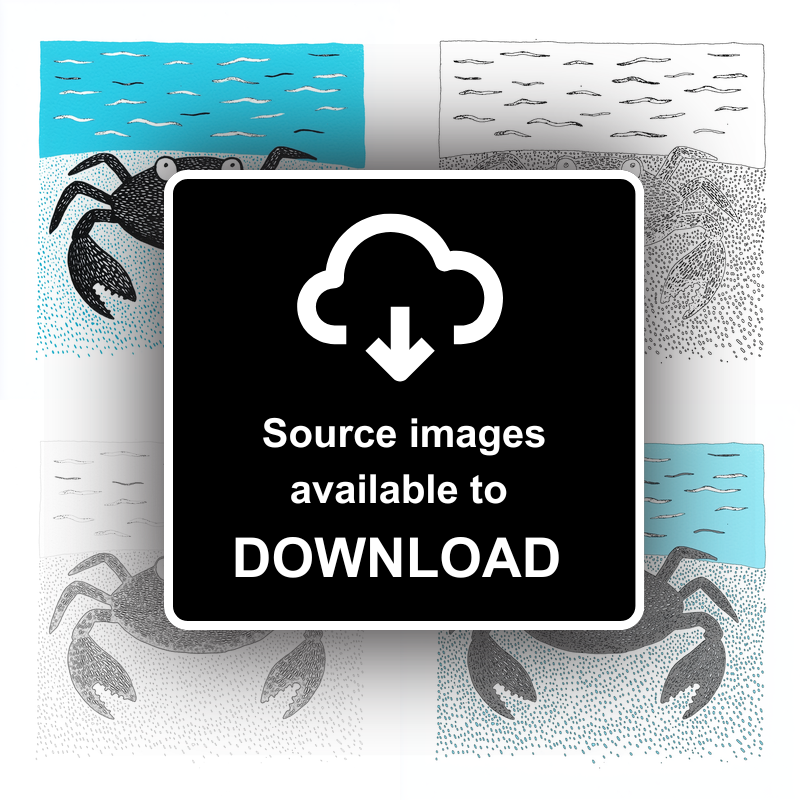 Crab on sand Linoprint-Style Art (711-1)