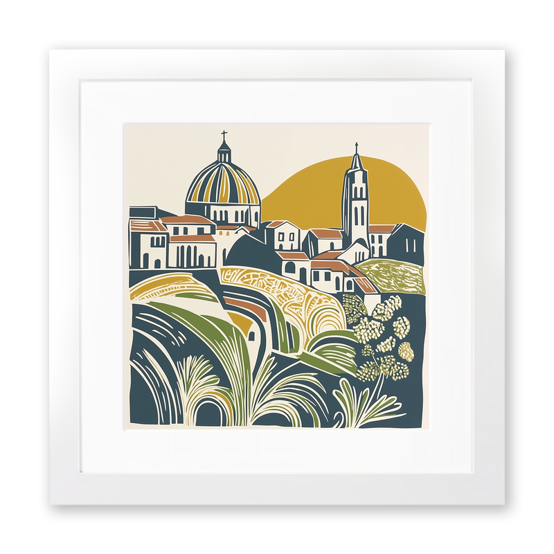 Florence Duomo and rooftops Linoprint-Style Art (1140-1)