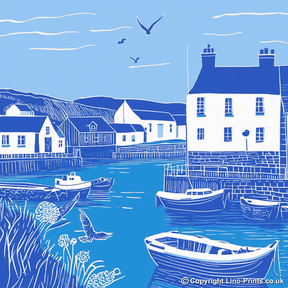 Padstow Harbour, Cornwall Linoprint-Style Art (1097-4)