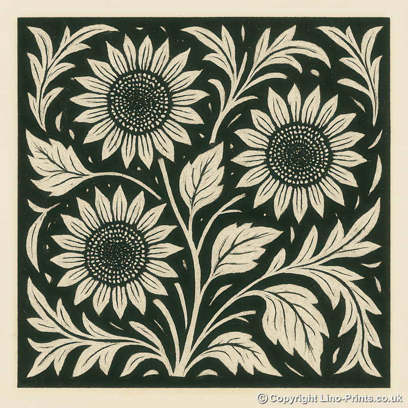 Flowers Linoprint-Style Art (c8)