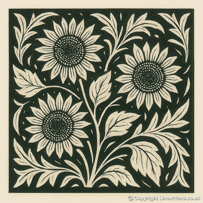 Flowers Linoprint-Style Art (c8)