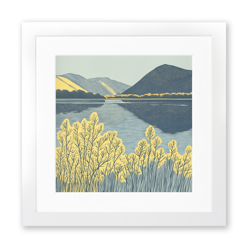 Bassenthwaite Lake reflections Linoprint-Style Art (2361-1)